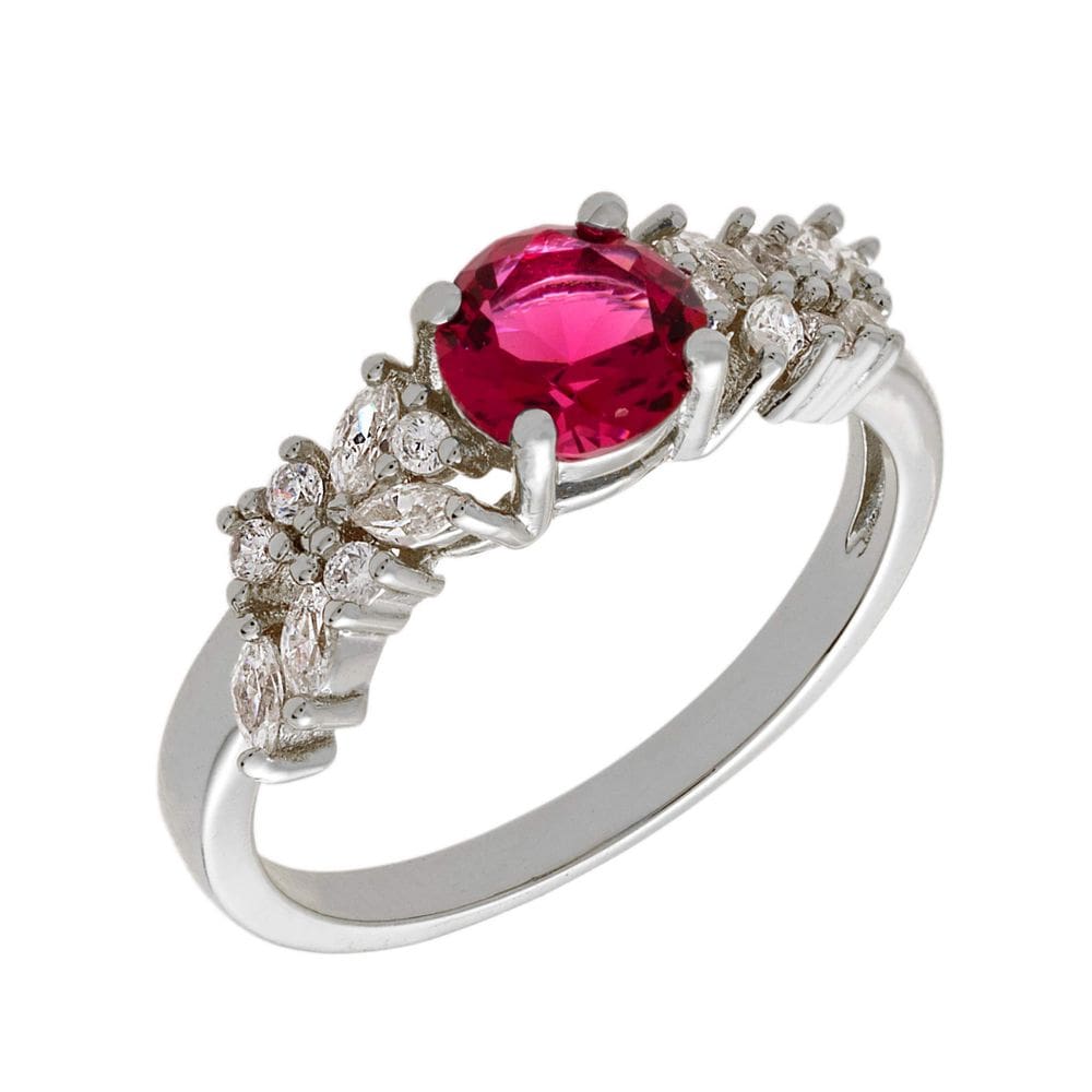 Anel BERTHA Juliet banhado a ouro branco 18k CZ Red Cluster