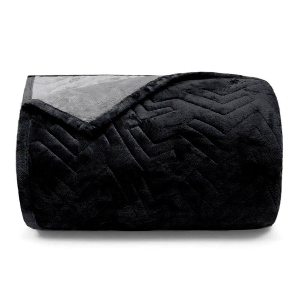 Cobertor Buettner Queen Flannel Plush 100% Poliéster Dupla Face 240mx260m Preto / Metal Escuro