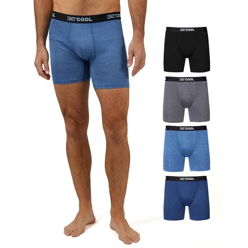 Cueca boxer masculina 32 Degrees COOL, pacote com 4, preta/azul/jeans S