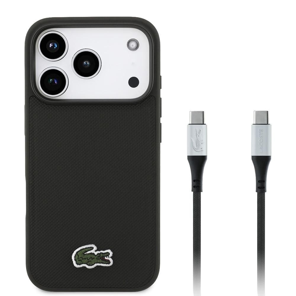 KIT Capa iPhone 17 Pro Max e Cabo USB-C Lacoste, Preta