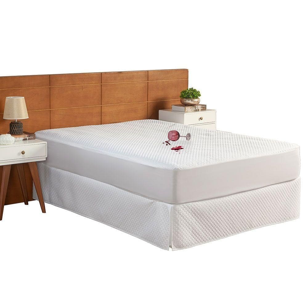 Capa Protetora De Colchão Impermeável Casal Padrão Matelado Com Elástico Branco