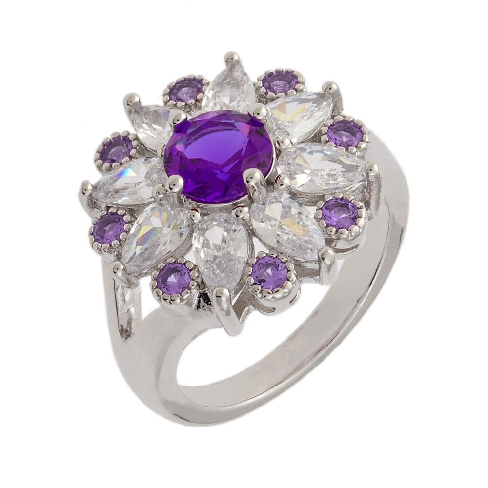 Anel BERTHA Juliet banhado a ouro branco 18k CZ roxo tamanho 8