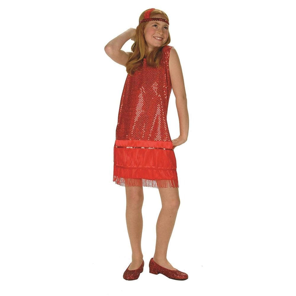 Vestido e faixa de cabeça RG Costume Sequin Flapper vermelhos pequenos 4-6