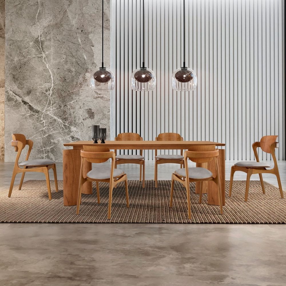 Mesa de Jantar Tokyo Tampo 180cm Madeira Laminado com 6 Cadeiras Celeste Gold Luna / Cinamomo Imbuia