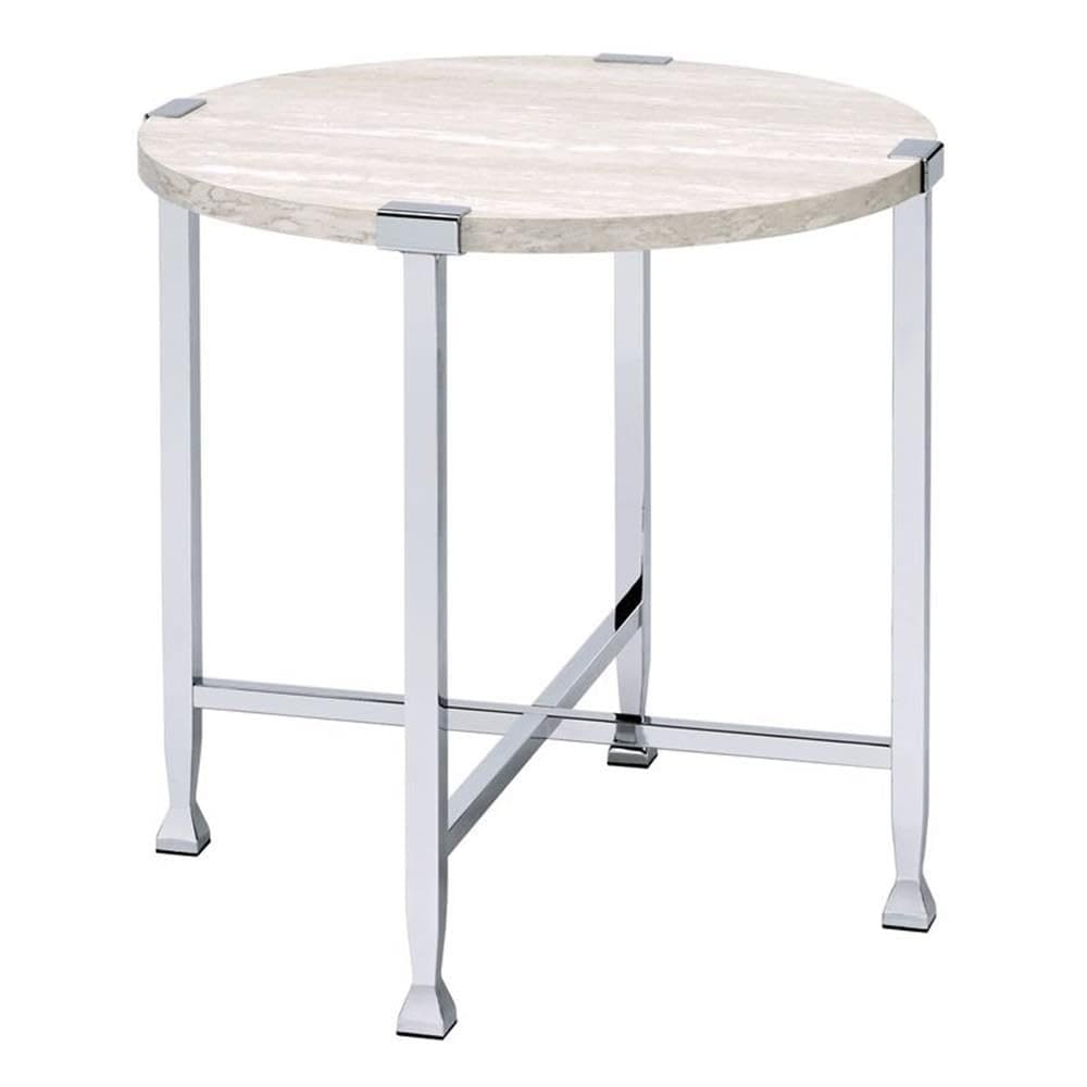 Mesa Acme Brecon, tampo redondo de madeira, branco, carvalho cromado