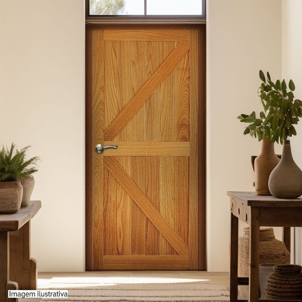 Porta de Madeira Maciça Tauari 210x70x3,3 Celeiro Jomadi Natural