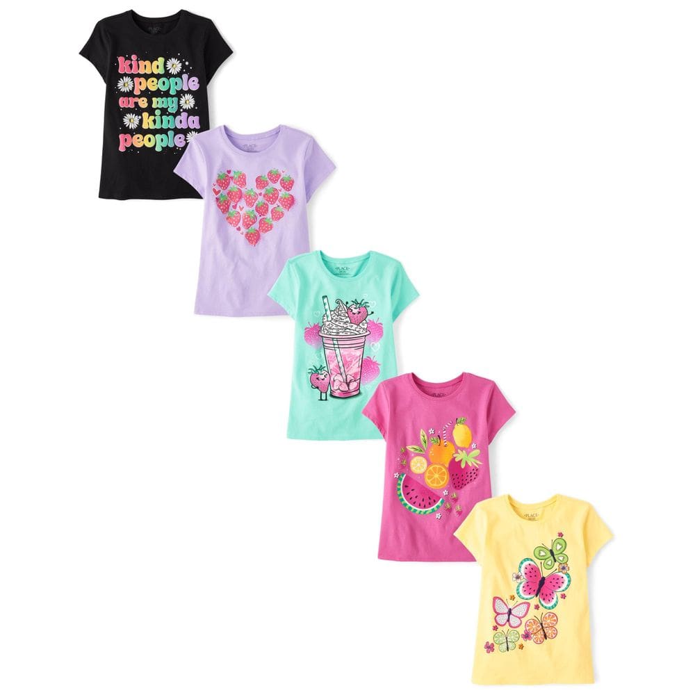 Camiseta The Children`s Place Girls Fruity Foods, pacote com 5