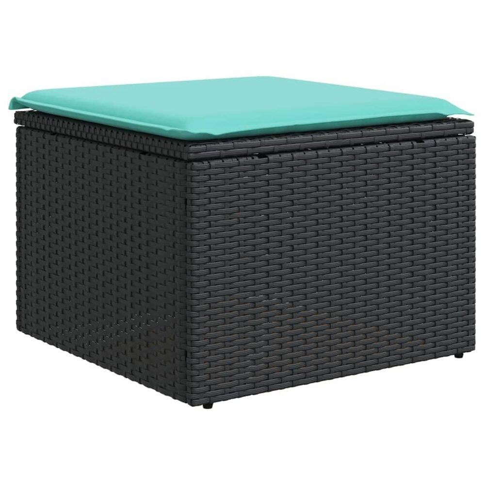 Banqueta de pátio vidaXL preta PE Rattan com almofada azul