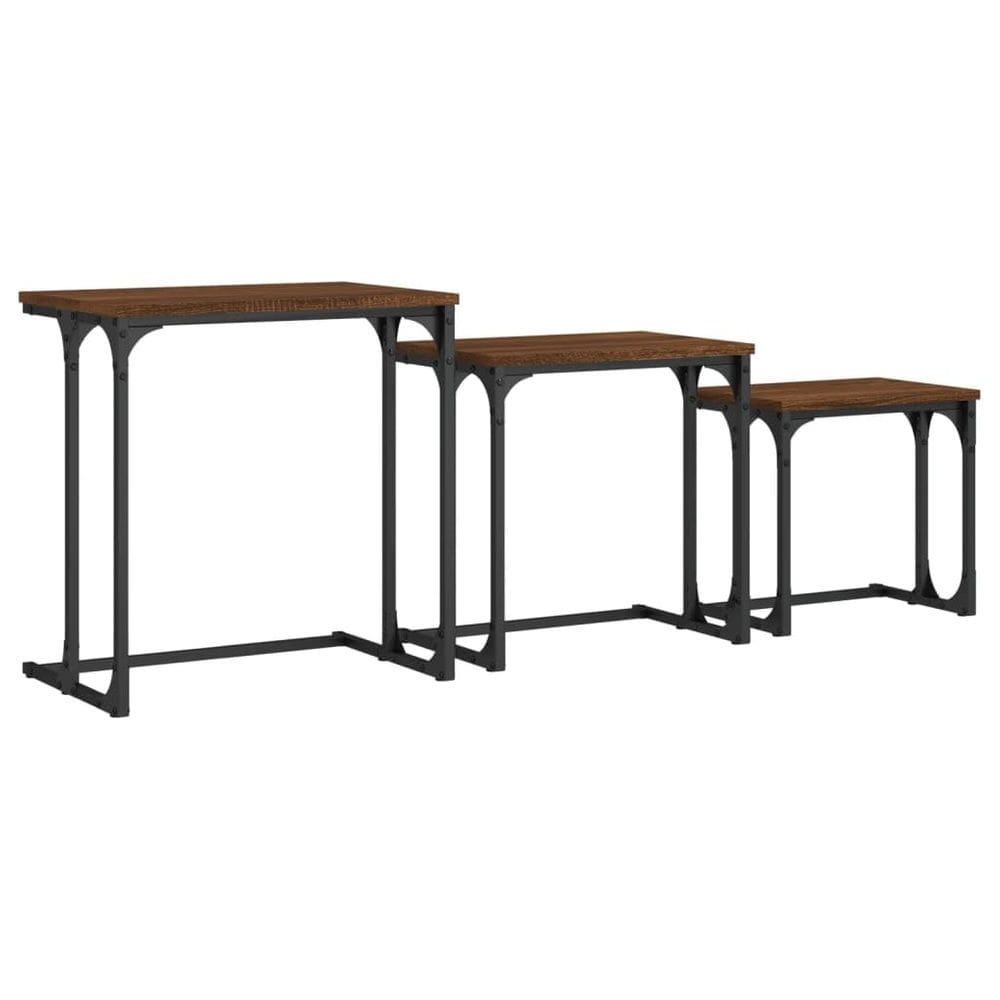 Mesas de café Nesting VidaXL, conjunto de 3, estrutura metálica, madeira, marrom
