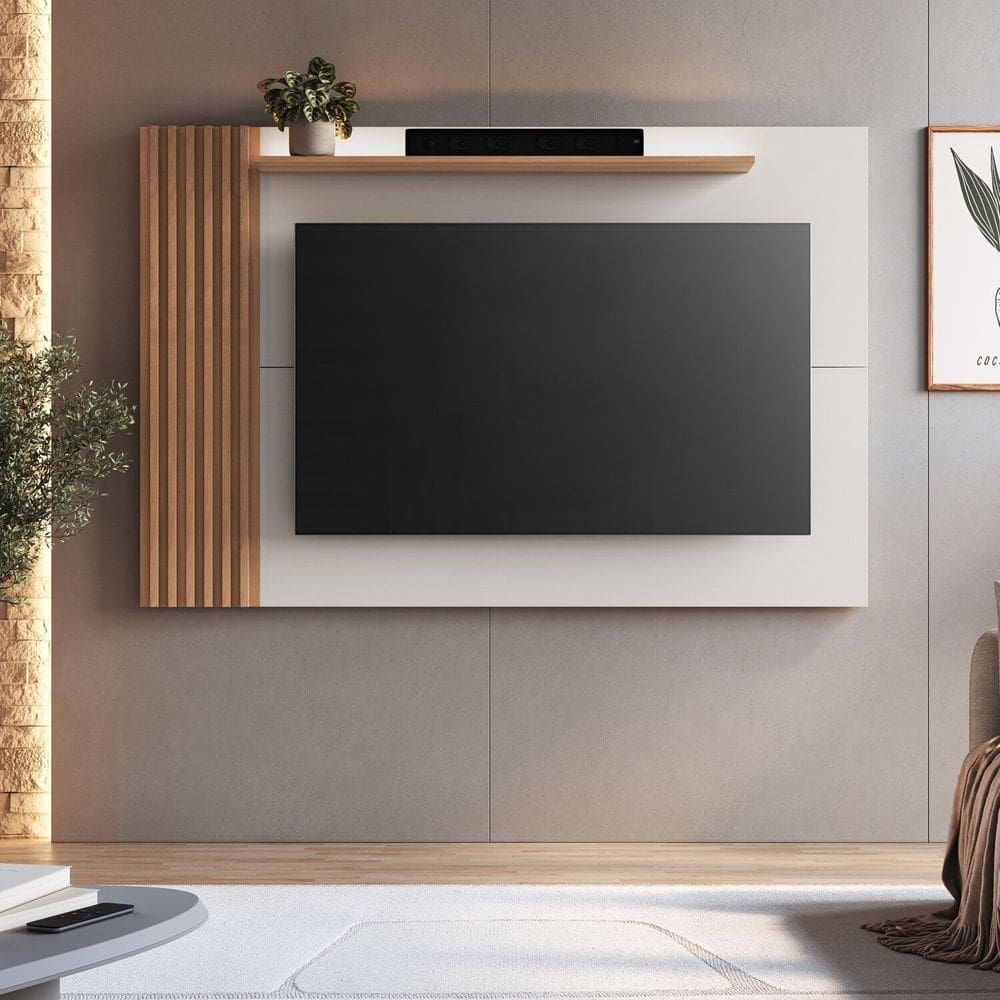 Painel para Tv 65 Polegadas com Detalhe Ripado Arkansas Freijó/Off White
