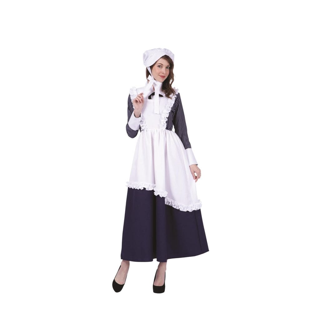 Fantasia RG Costume Feminina Colonial Lady Pinstripe Azul L
