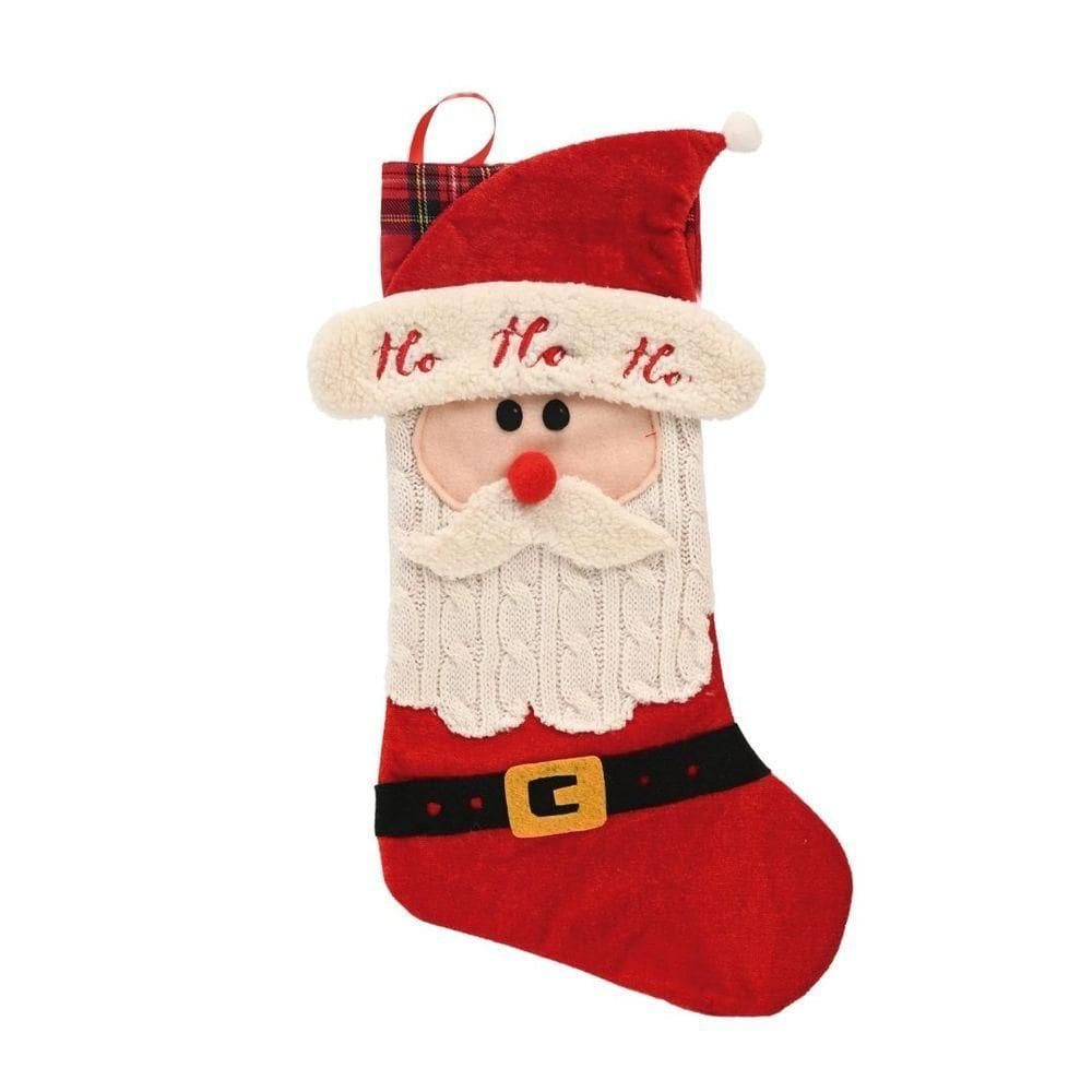 Meia Natalina Pelúcia Veludo Felpudo Papai Noel Barba Tricô 46cm - Magizi