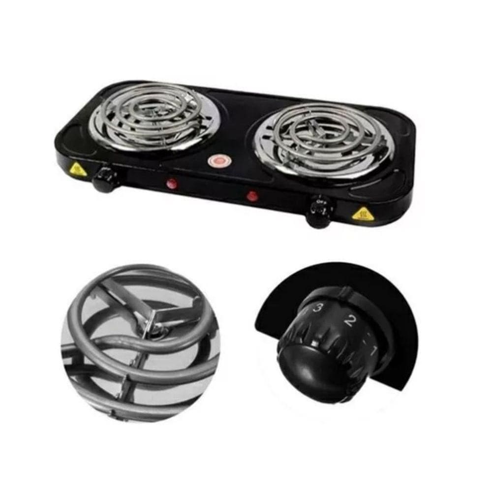 Fogão Elétrico 2 Bocas Com 5 Temperaturas 2000w Preto 110V Bak