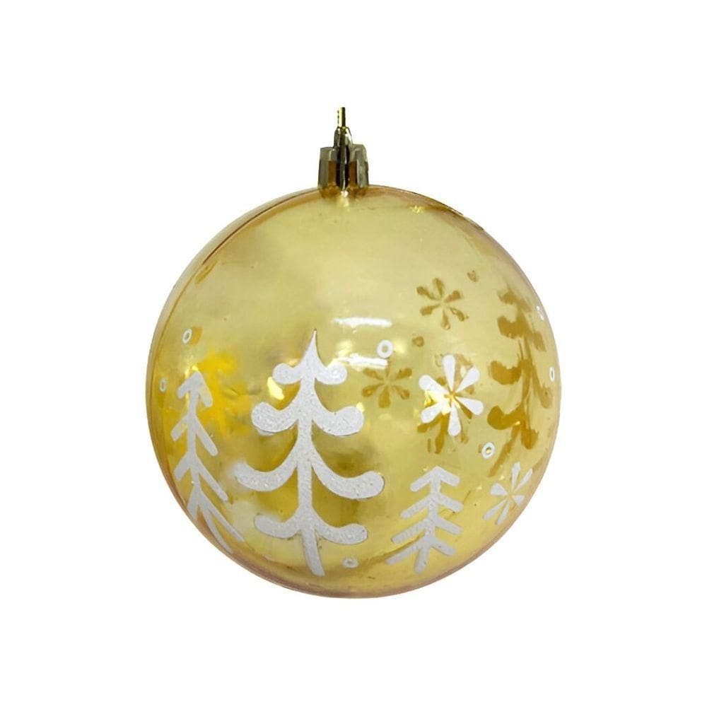 Bola De Natal Decorada Print Mix Dourada Translúcida Luxo 10cm - Magizi