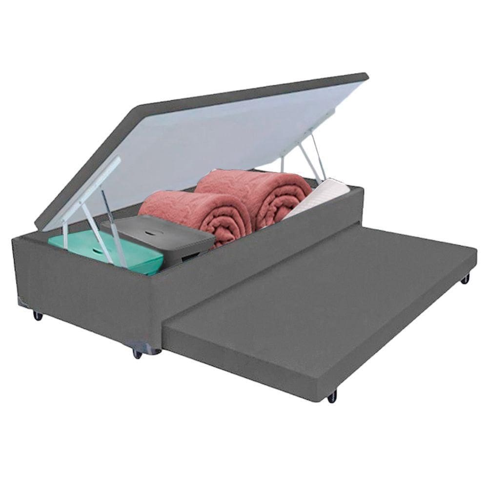 Bicama Box Baú Com Cama Auxiliar Solteirão 96x203x44 Cinza