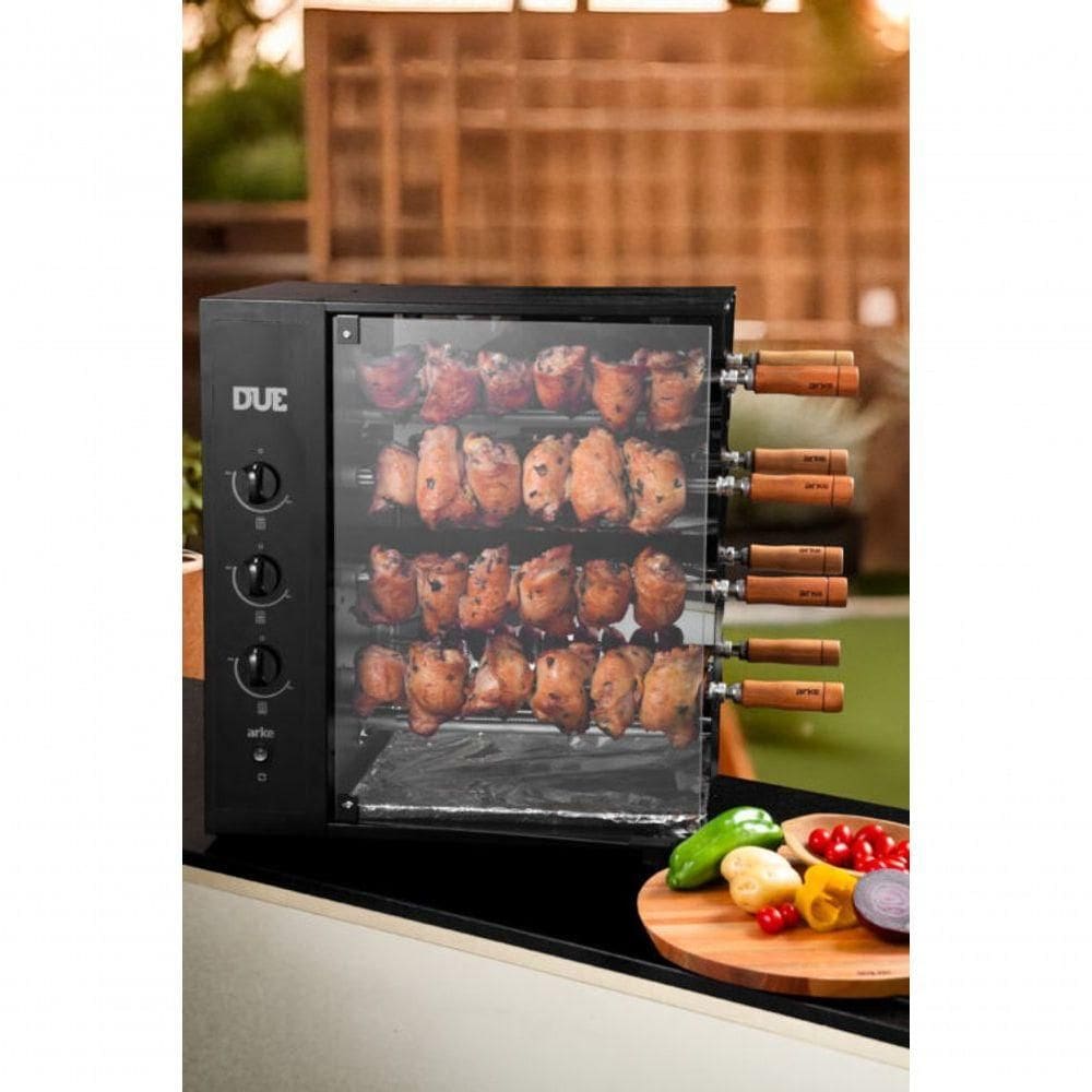 Assador De Frango Rotativo Elétrico Gás Glp Bivolt Aço Carbono Tubular 8 Espetos Due - Arke