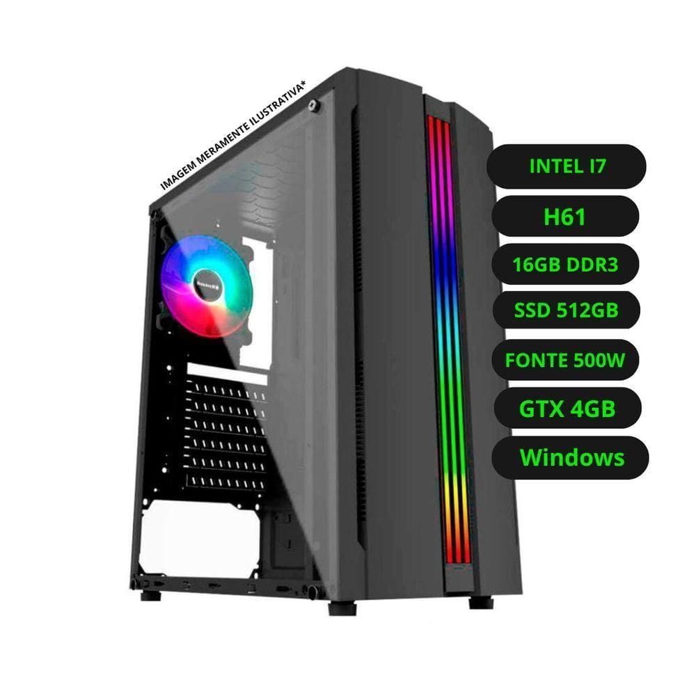 Computador CPU Gamer Intel Core i7 H61 16GB DDR3 SSD 512GB GTX 4GB WiFi