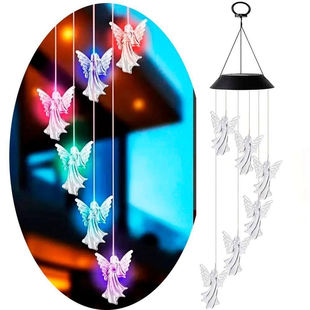 Pisca Solar Giratório Anjos Decoração De Natal Leds Colorido