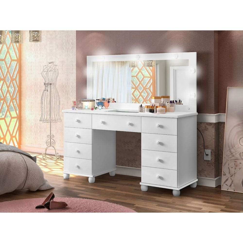Penteadeira Camarim 9 Gavetas Com Iuminação Led E Espelho