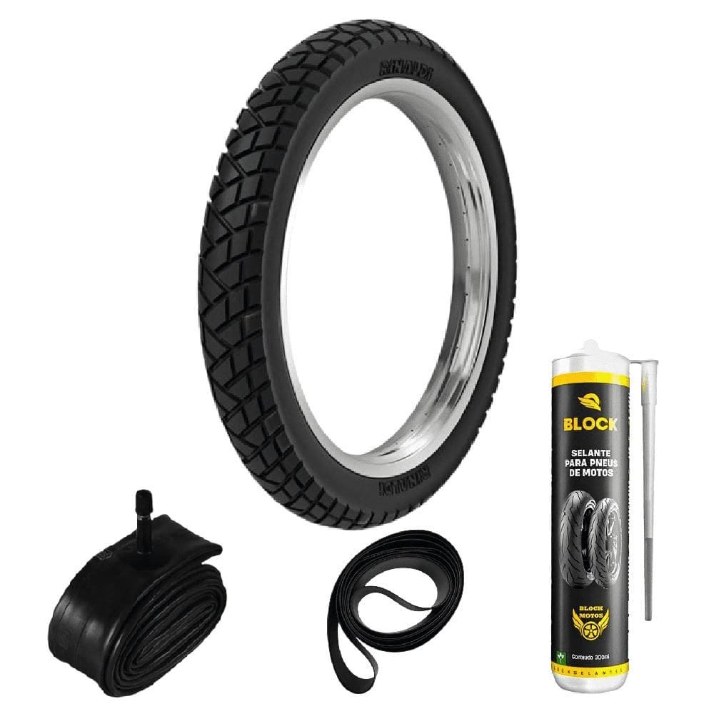Pneu Bros 150 Xtz 150 Xre 190 Cb 400 90/90-19 52t R34 Rinaldi + Camara + Cinta + Selante