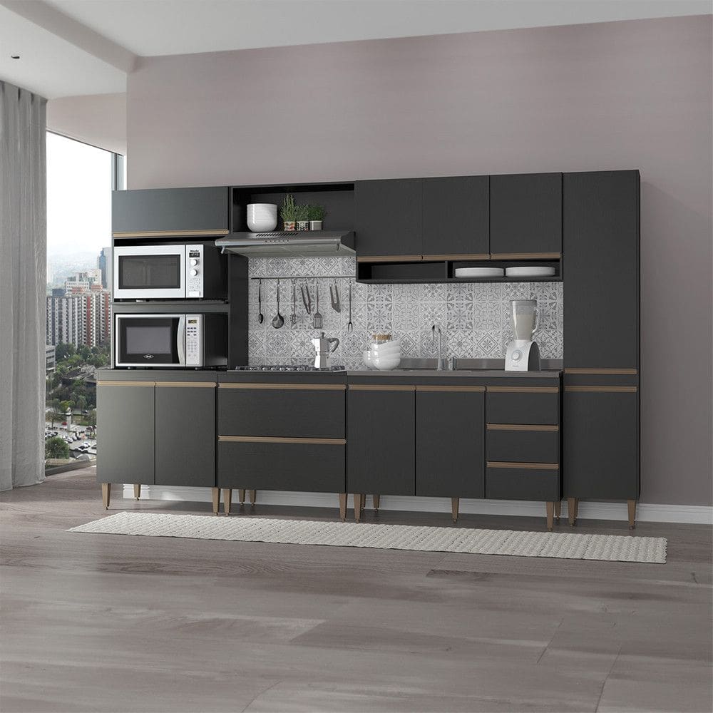 Armário de Cozinha Modulada Grande 320x202Cm 6 Peças MDP Menu Móveis