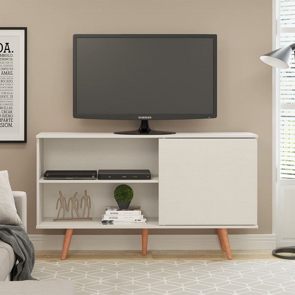 Rack TV Pádua 50 Polegadas Pés Madeira 136x79Cm MDP Menu Móveis