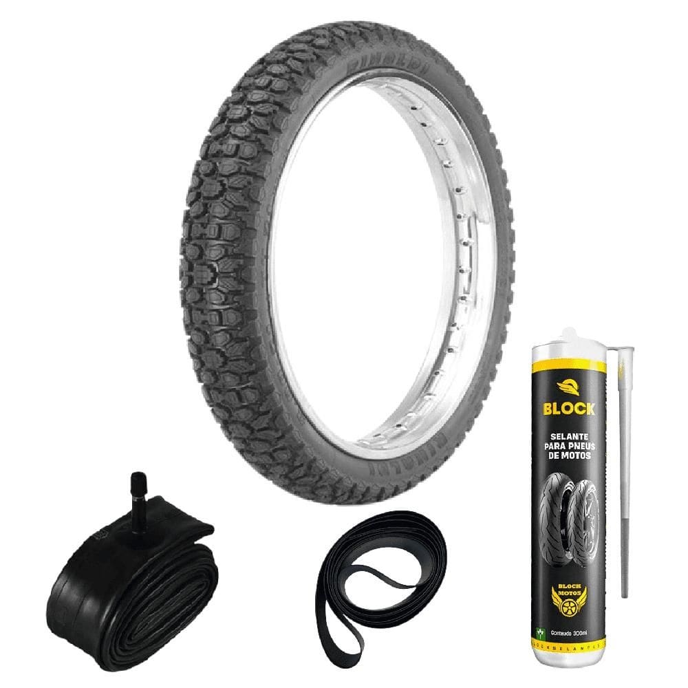 Pneu Bros 150 Xre 190 Xtz 150 Crosser 110/90-17 60r Wh21 Rinaldi + Câmara + Cinta + Selante