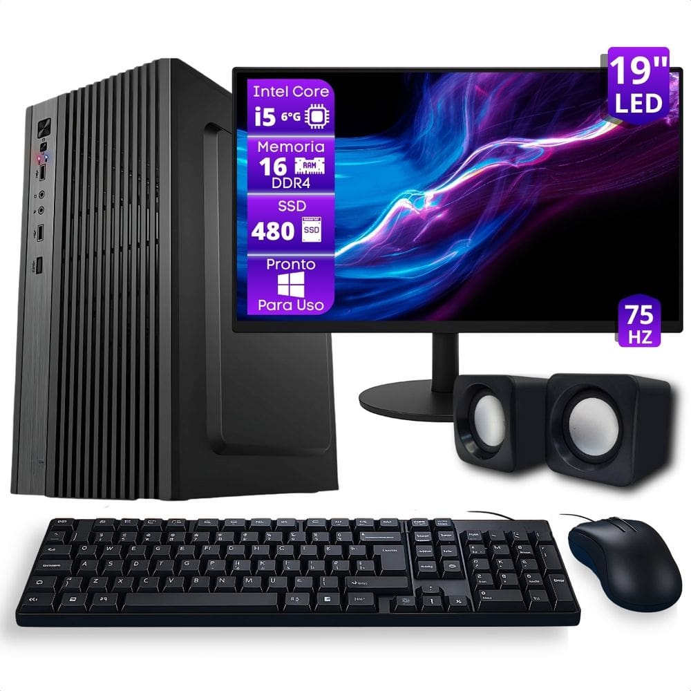 Pc Completo Kit Intel I5 6°g 16gb 480gb Monitor 19 Caixa Som 480 Gb 16 Gb Video Integrado