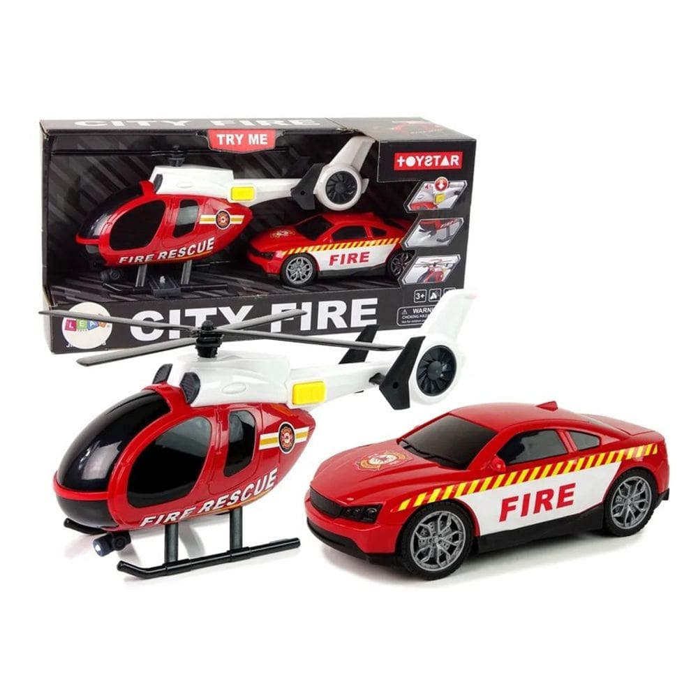 Helicóptero e Carro de Bombeiro com Luzes e Sons - Shiny Toys