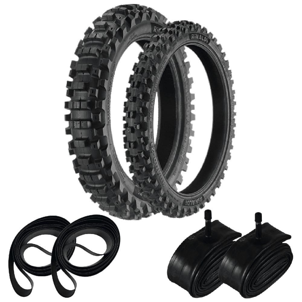 Kit Pneu 80/100-21 + 110/100-18 Ms49 Rinaldi + Camaras + Cintas