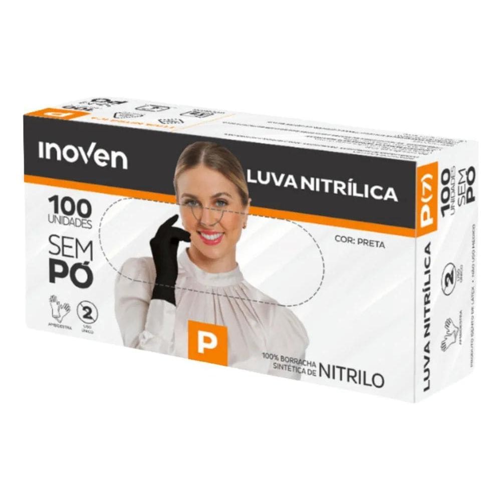 2X Luva Nitrílica Sem Pó Preta Tamanho P Inoven - 100 Peça