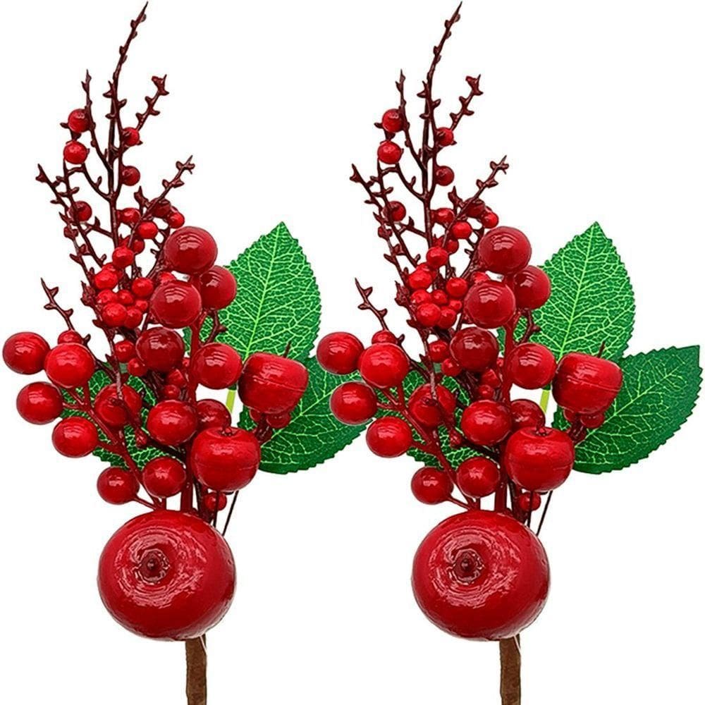 Ramos Galho Maça Vermelha Decoração De Natal 35cm Kit 10pçs