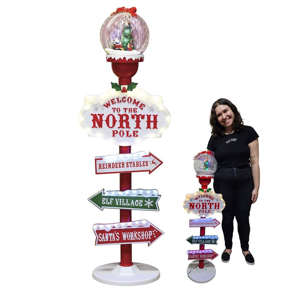 Poste Natal Papai Noel Arvore Decoraçao Iluminada Seta Natalina Divertida Cenario Vila Loja Shopping Festa Fim De Ano