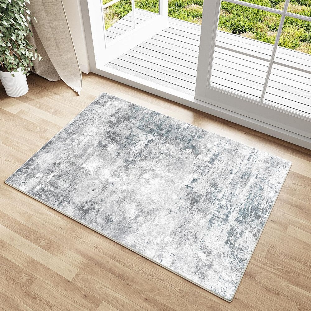 Tapete Runner HUGEAR cinza azul lavável 60x240cm antiderrapante