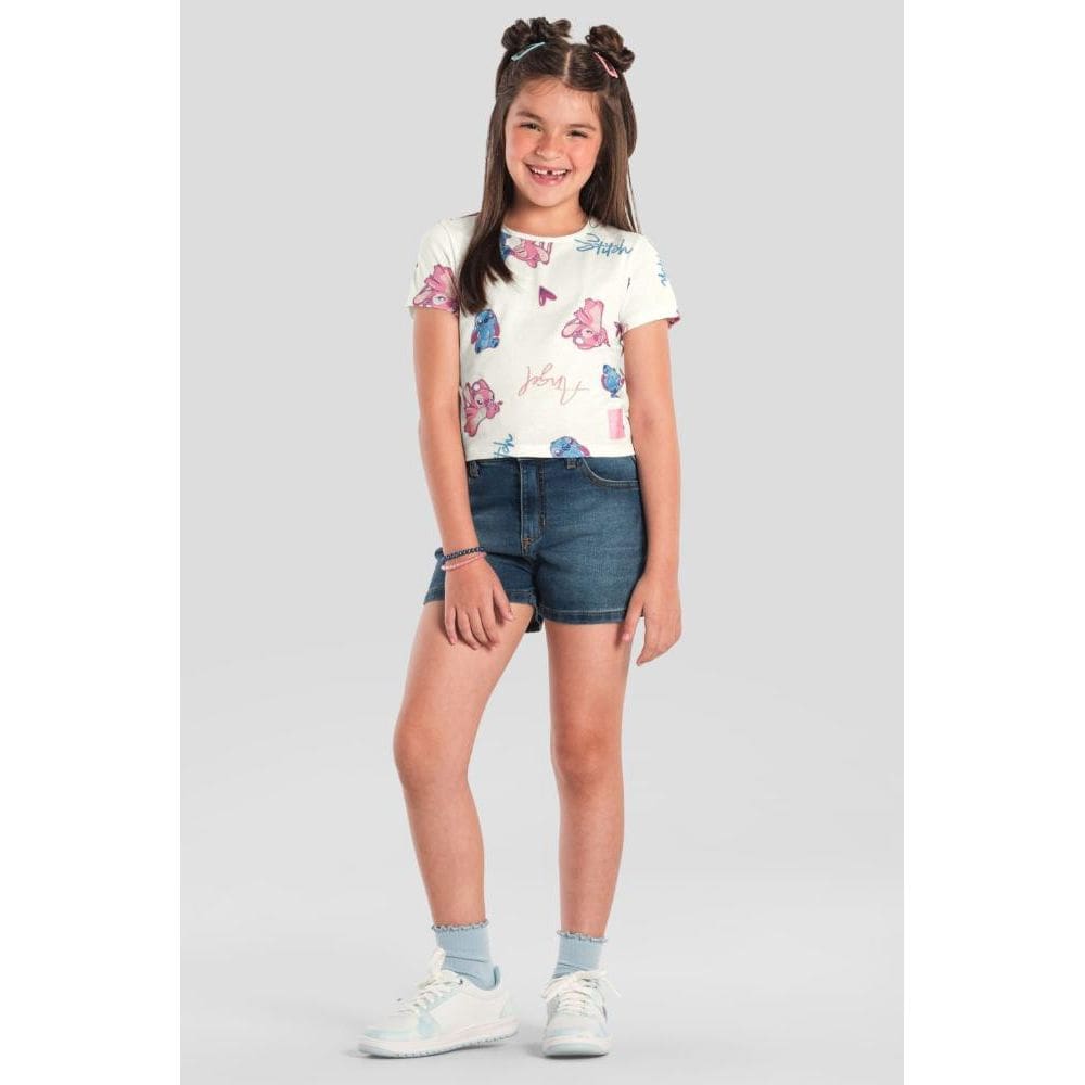 Blusa infantil menina do Stitch cropped Brandili