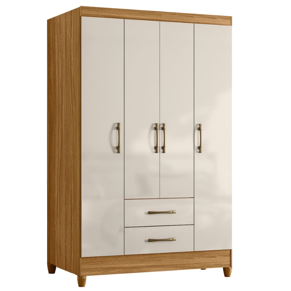 Guarda Roupas Solteiro 4 Portas 2 Gavetas Armany Madeirado/Off White