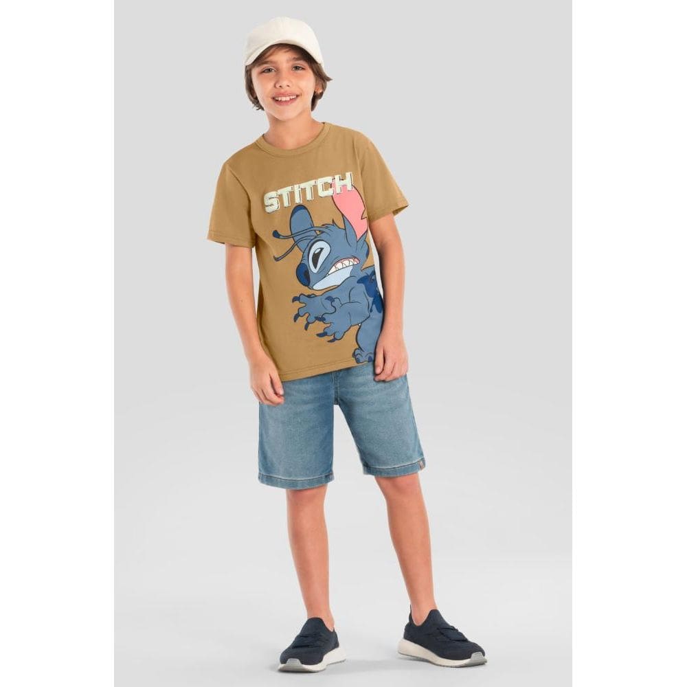 Camiseta infantil menino do Stitch em gel Brandili