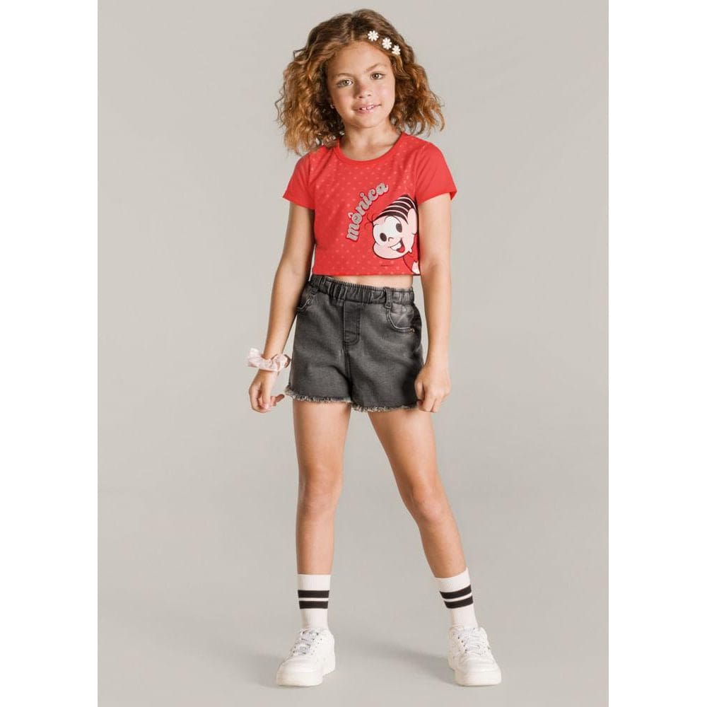 Blusa cropped infantil menina Turma da Mônica Brandili