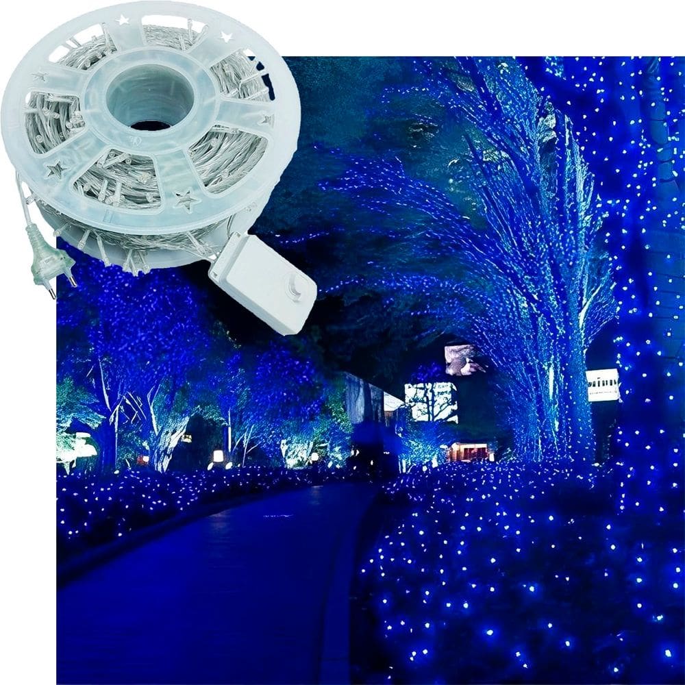 Pisca Cordão Varal Natal 600 Lâmpadas LEDs Azul De 220v 100m