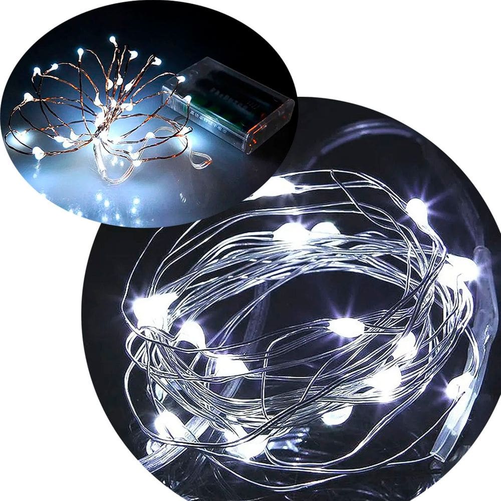 Pisca Fio De Fada Natal 30 Lâmpadas LED Branco Á Pilha De 3m