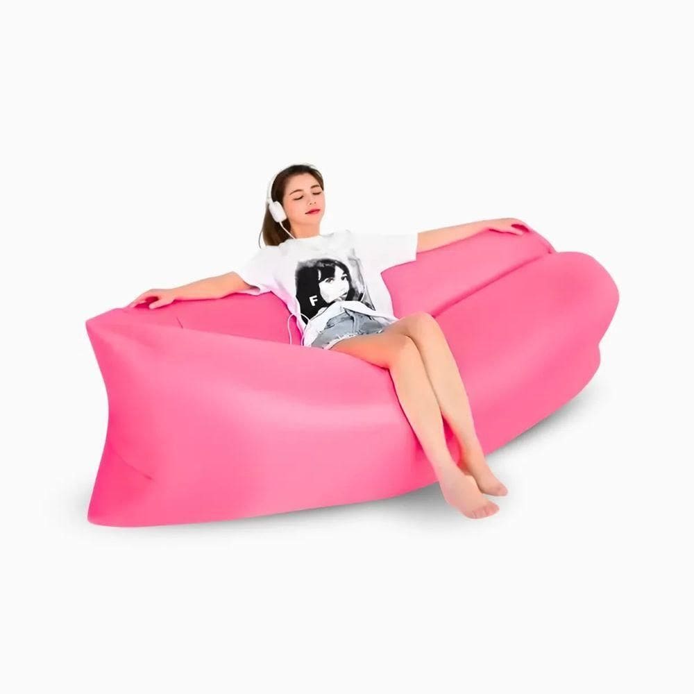Sofá Inflável De Ar Portátil Puff Impermeável Praia - Rosa