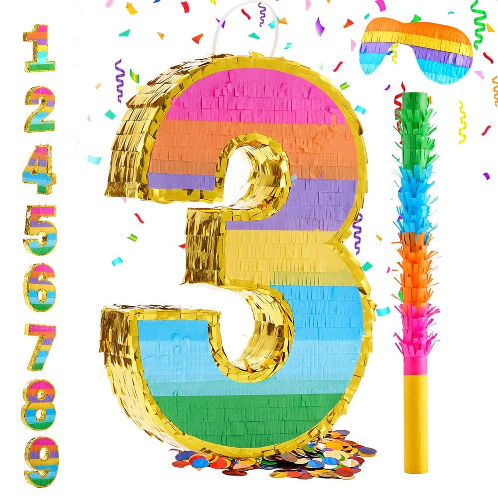 Pinata MUWOOB Rainbow Number 3 para festa de terceiro aniversário
