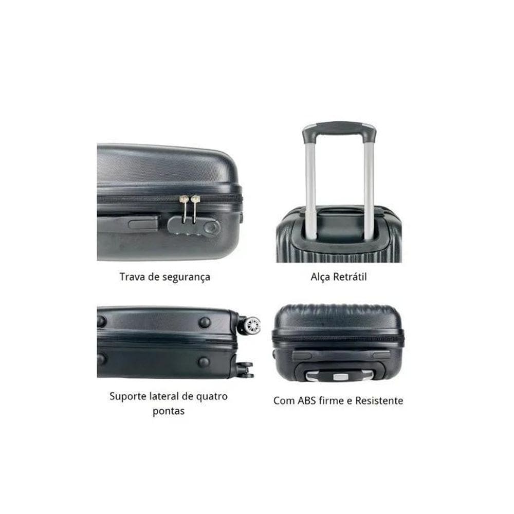 Mala De Bordo 10Kg + Frasqueira Viagem Rodinhas 360 Abs