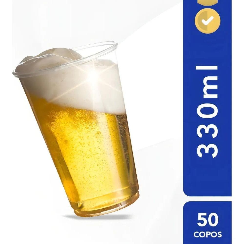 Copo Descartável Liso Festa Para Chopp 330Ml Resistente 50Un