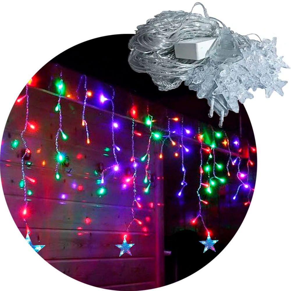 Pisca Cascata Varal Estrelas 225 LEDs Luz Colorido 6m 220v