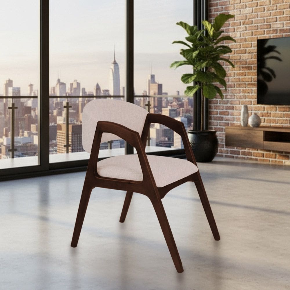 Cadeira de Jantar Gabriela em Madeira e Mdf Castanho Linho Bege