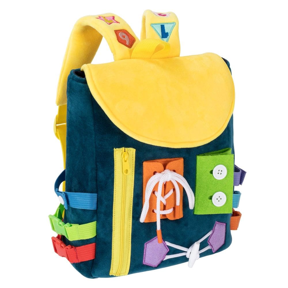 Mochila infantil Busy Board White Dolphin Toys, tecido de pelúcia