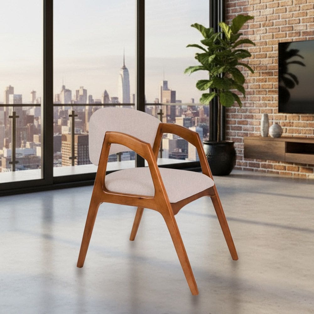 Cadeira de Jantar Gabriela em Madeira e Mdf Cerejeira Linho Bege