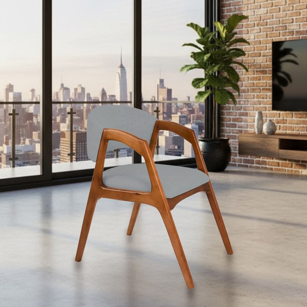 Cadeira de Jantar Gabriela em Madeira e Mdf Cerejeira Linho Cinza