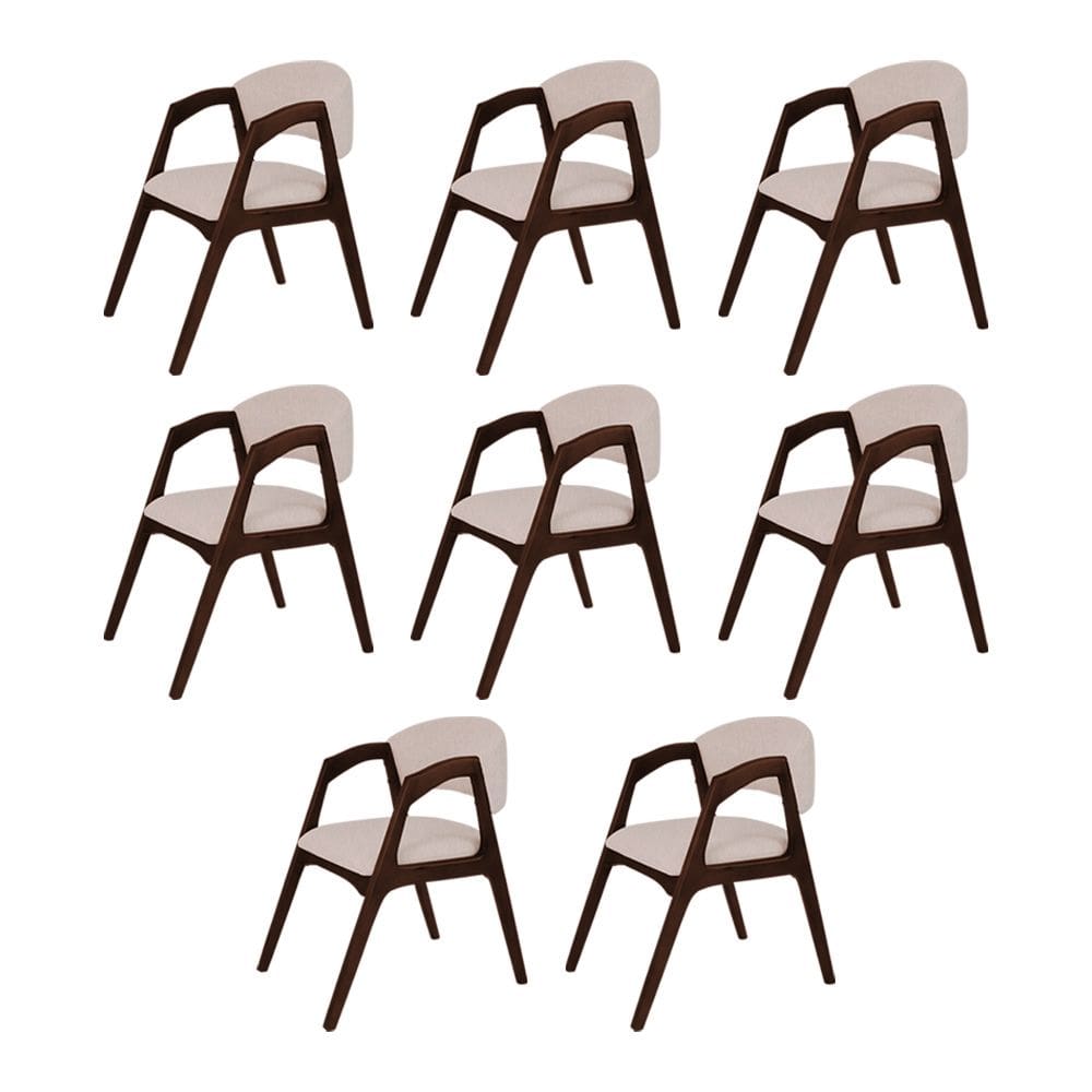 Conjunto com 8 Cadeiras de Jantar Gabriela em Madeira e Mdf Castanho Linho Bege